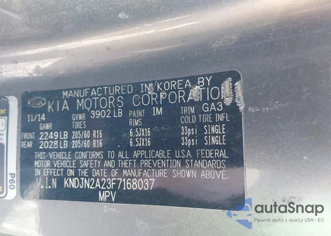 2015 Kia Soul из США, поврежденный, VIN KNDJN2A23F7168037